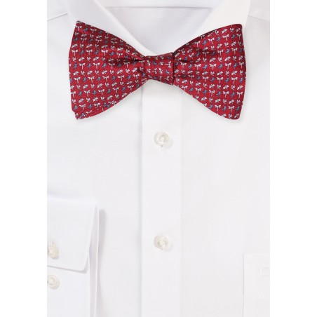 Burgundy Silk Bow Tie with Tiny Dragonflies - Self Tie Bow Tie