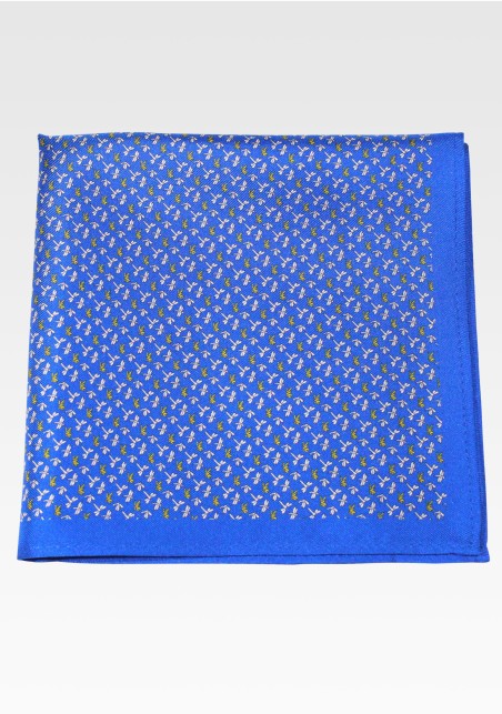 Royal Blue Silk Pocket Square with Tiny Dragonflies