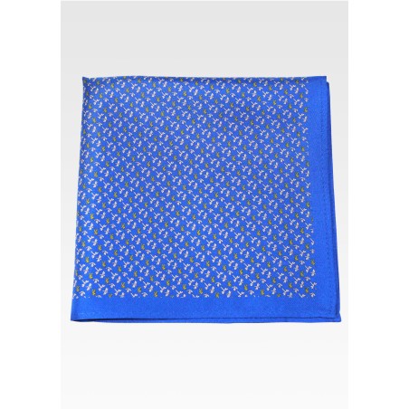 Royal Blue Silk Pocket Square with Tiny Dragonflies