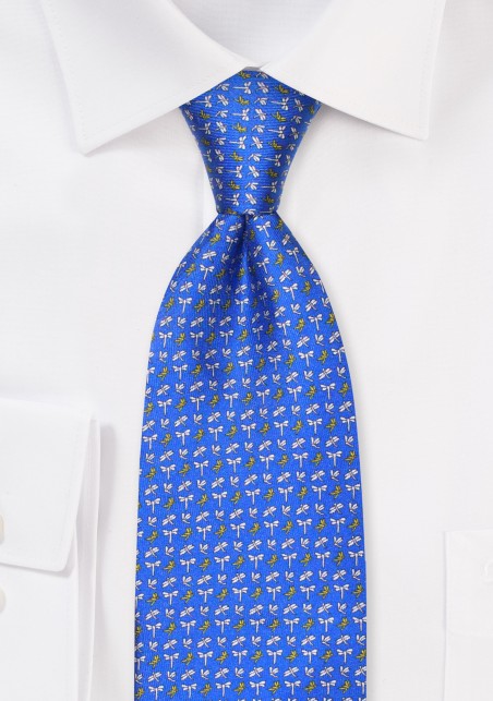 Silk Designer Tie in Royal Blue with Dragonflies