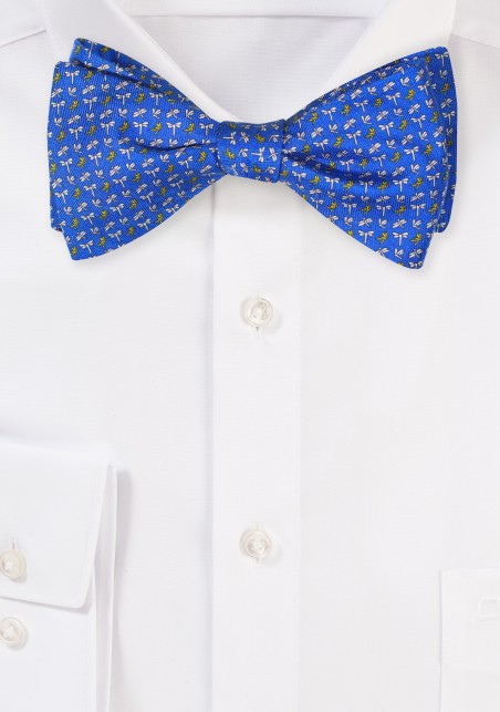 Royal Blue Bowtie with Tiny Dragonfly Pattern