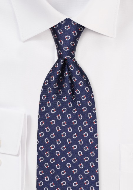 Nautical Knot Print Necktie in Navy Blue in 100% Silk