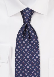 XL Length Mens Tie - Nautical Knot Print Tie in Navy Blue in 100% Silk