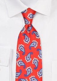 Red and Navy Silk Paisley Tie in XL Length