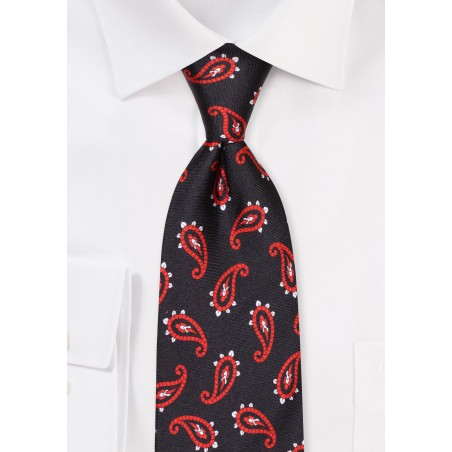 Black Silk Tie with Bold Red Paisley Print