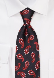 Black Silk Tie with Bold Red Paisley Print