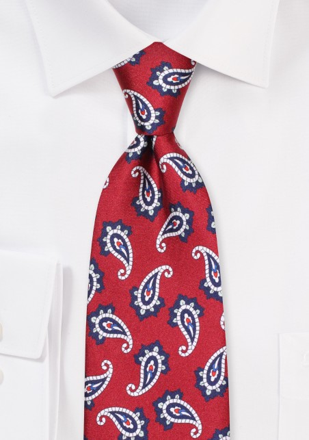 Wine Red Paisley Silk Tie in XL Tie Length