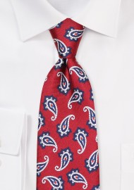Wine Red Paisley Silk Tie in XL Tie Length