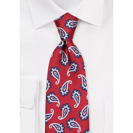 Wine Red Paisley Print Necktie in Pure Silk
