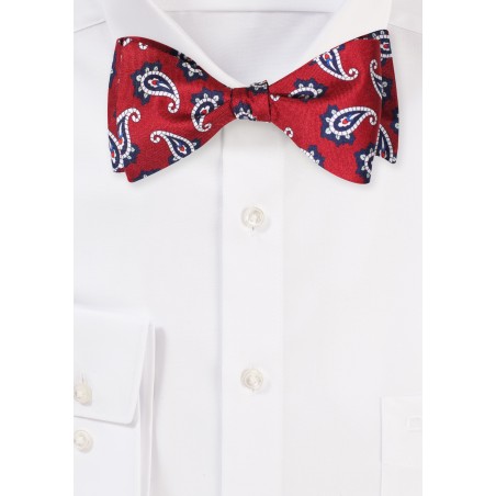 Wine Red Paisley print Bow Tie in Finest Silk