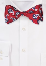 Wine Red Paisley print Bow Tie in Finest Silk