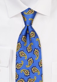 XL Paisley Tie in Marine Blue and Gold