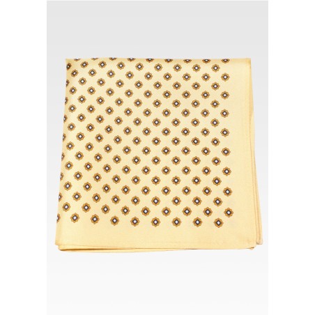 Golden Blonde Silk Pocket Square in Foulard Print