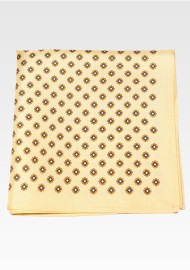 Golden Blonde Silk Pocket Square in Foulard Print