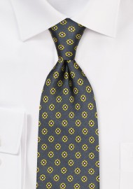 Dark Olive Silk Print Necktie