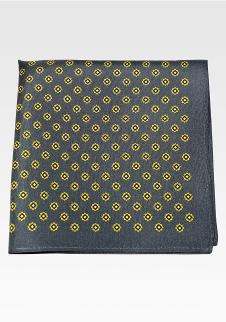 Dark Olive Green Silk Pocket Square in Foulard Print