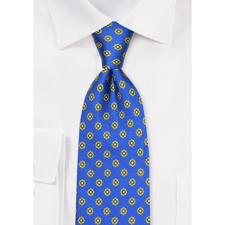 Silk Print Tie in Royal Blue in XL Length