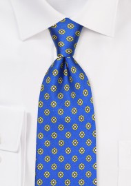 Silk Print Tie in Royal Blue in XL Length