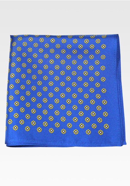 Royal Blue and Yellow Silk Print Pocket Square