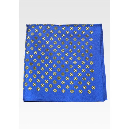 Royal Blue and Yellow Silk Print Pocket Square