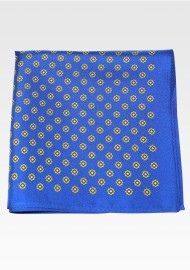 Royal Blue and Yellow Silk Print Pocket Square