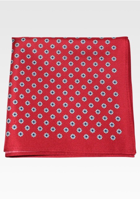 Wine Red Floral Foulard Pocket Square in Pure Silk