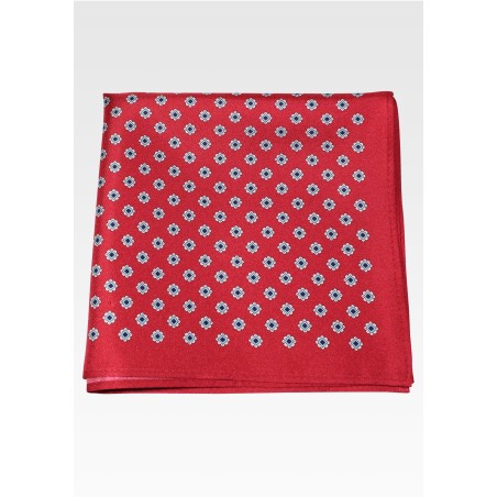 Wine Red Floral Foulard Pocket Square in Pure Silk