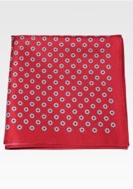 Wine Red Floral Foulard Pocket Square in Pure Silk