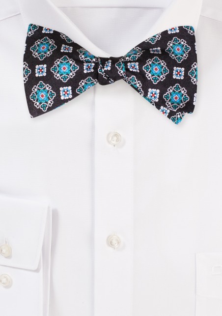 Black and Teal Silk Bow Tie in Self Tie Style