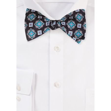 Black and Teal Silk Bow Tie in Self Tie Style