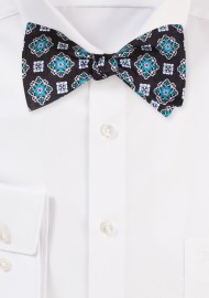 Black and Teal Silk Bow Tie in Self Tie Style