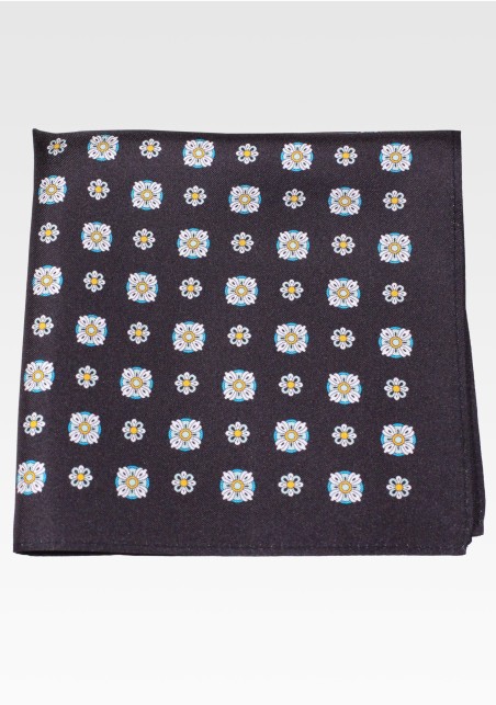 Silk Pocket Square in Black Medallion Print