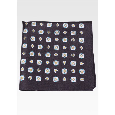 Silk Pocket Square in Black Medallion Print