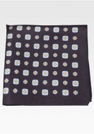 Silk Pocket Square in Black Medallion Print