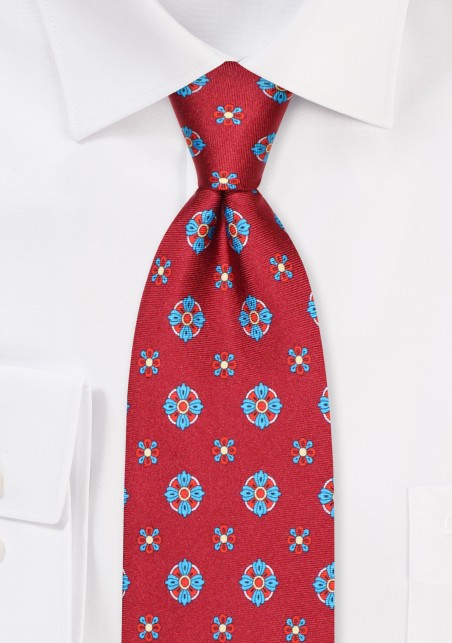 Extra Long Medallion Design Necktie in Finest Silk