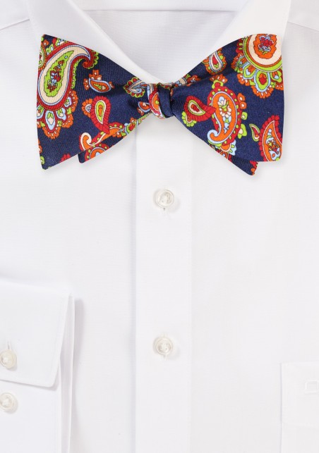 Self Tied Silk Bow Tie in Colorful Print