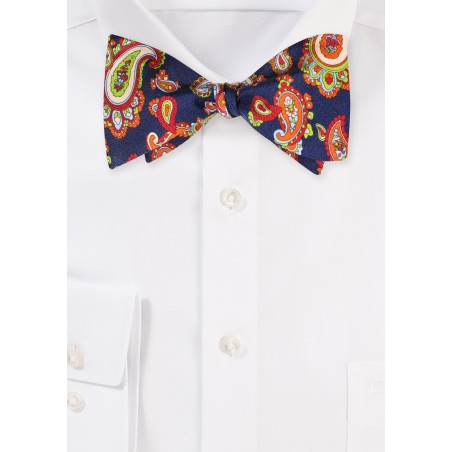 Self Tied Silk Bow Tie in Colorful Print
