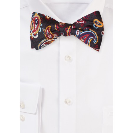 Paisley Silk Bow Tie in Brown and Orange