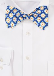 Royal with Gold Designer Print Self Tie Bow Tie in 100% Silk