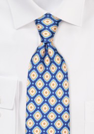 Royal Blue and Gold Silk Mens Tie in XL Length