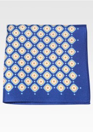 Royal Blue and Golden Geometric Print Silk Pocket Square