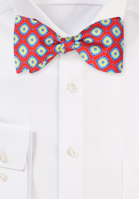 Silk Self Tied Bow Tie in Red, Royal, Golden Yellow