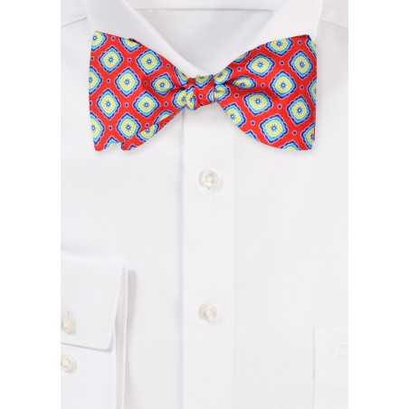 Silk Self Tied Bow Tie in Red, Royal, Golden Yellow