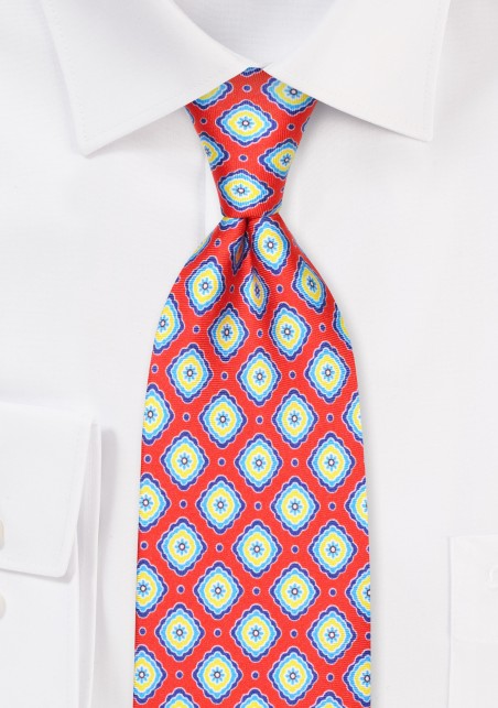Modern Tile Print Silk Tie in XL Length