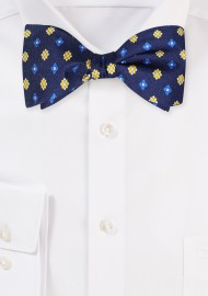 Silk Bow Tie in Self Tie Style in Blue and Golden Yellow
