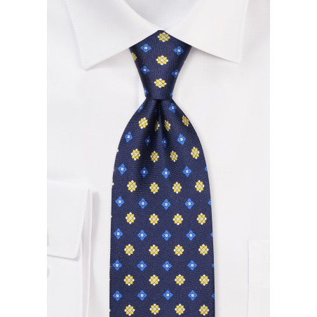 Extra Long Silk Necktie in Designer Print Pattern by CANTUCCI