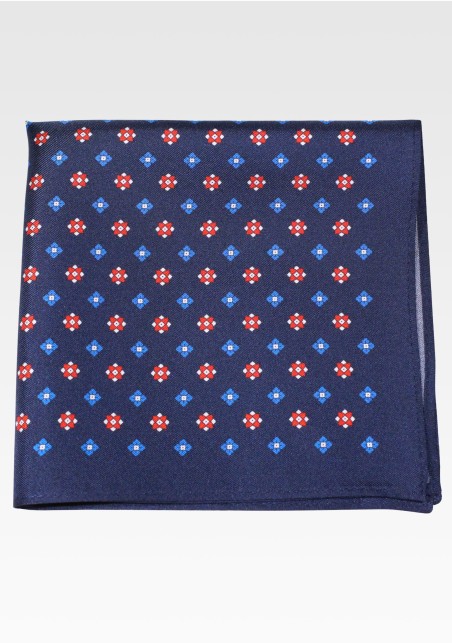 Foulard Print Hanky in Finest Silk in Navy and Red