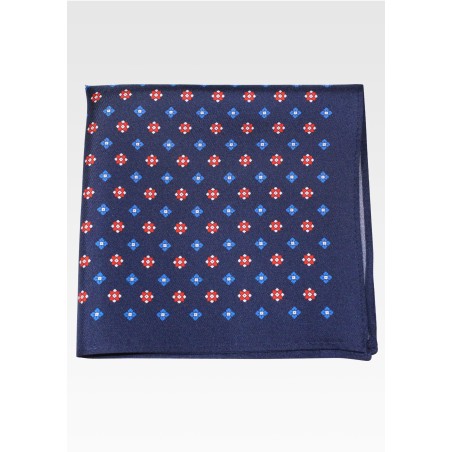 Foulard Print Hanky in Finest Silk in Navy and Red