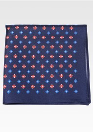 Foulard Print Hanky in Finest Silk in Navy and Red
