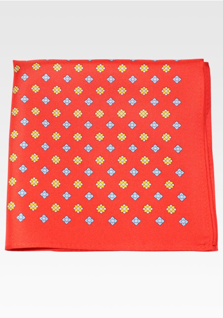 Luxury Silk Pocket Square in Bright Red Foulard Print